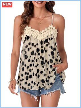 Spaghetti Strap Lace Trim Peplum Tank Top High Low V Neck Sleeveless